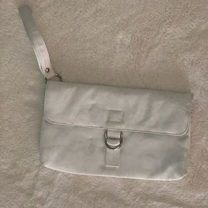 White Faux Leather Envelope Clutch